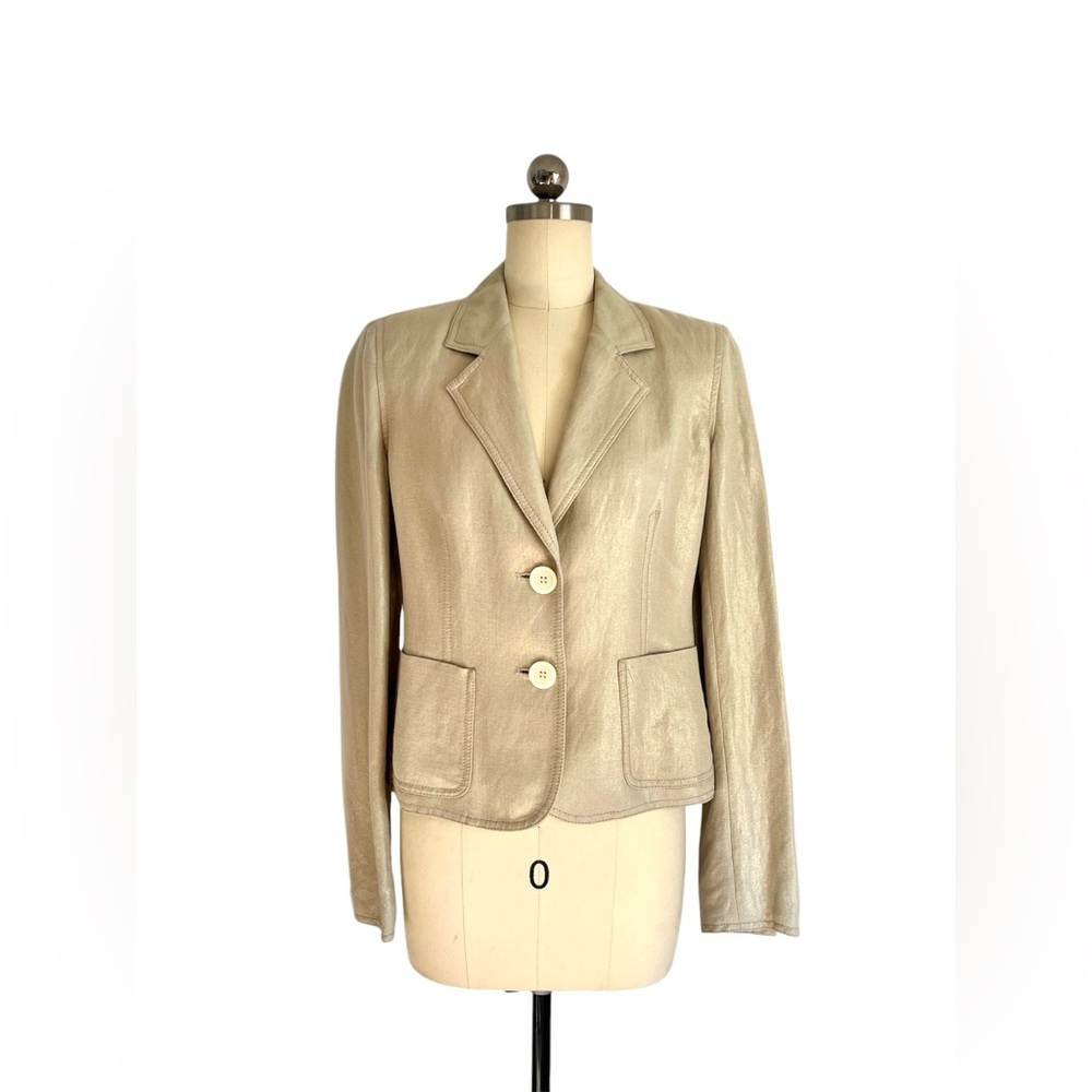 Michael Kors Fitted Gold Linenblend Blazer Casual Office Spring Jacket
